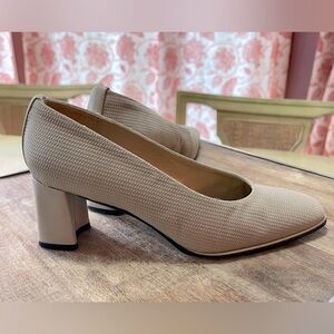Stuart‎ Weitzman Taupe Textured Block Heels